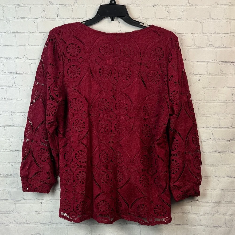 BloomChic Red Crochet V-Neck Wrap Blouse Plus Size 2X